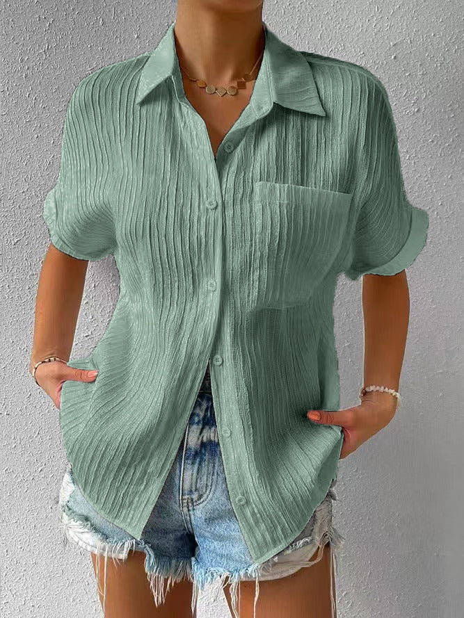 Shirt Collar Casual Buttoned Loose Blouse(50% OFF)