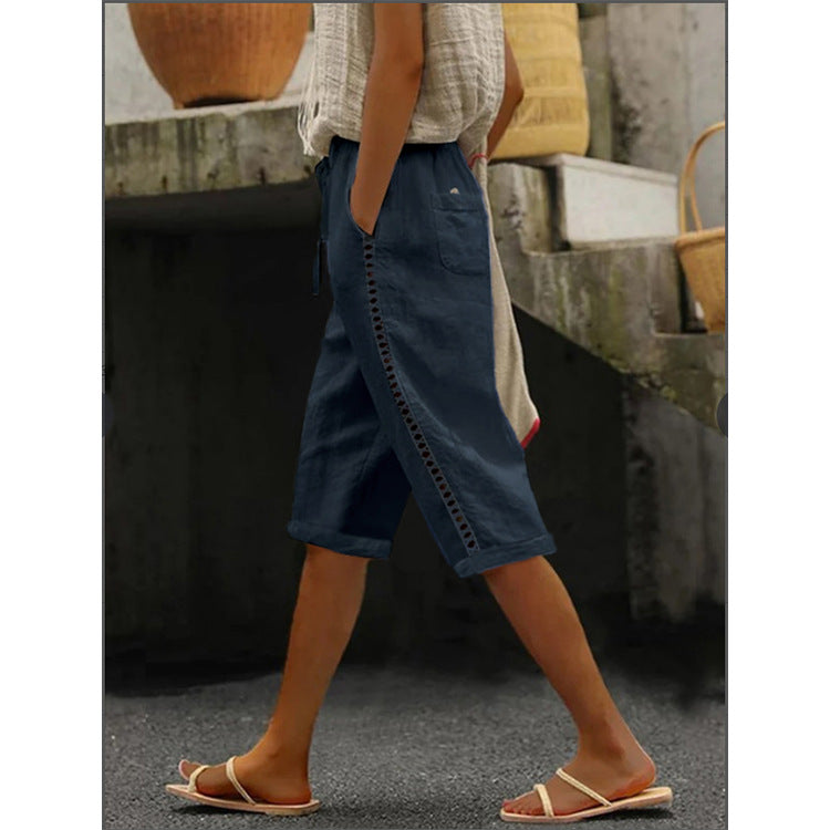 Women's capri-length summer pants with lace details