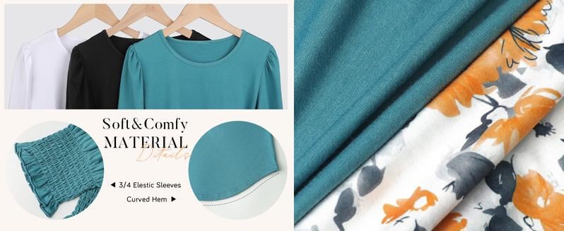 🔥Hot Sale 50% OFF💝✨Women Dressy Casual 3/4 Length Sleeve Blouses with Smocked Cuffs
