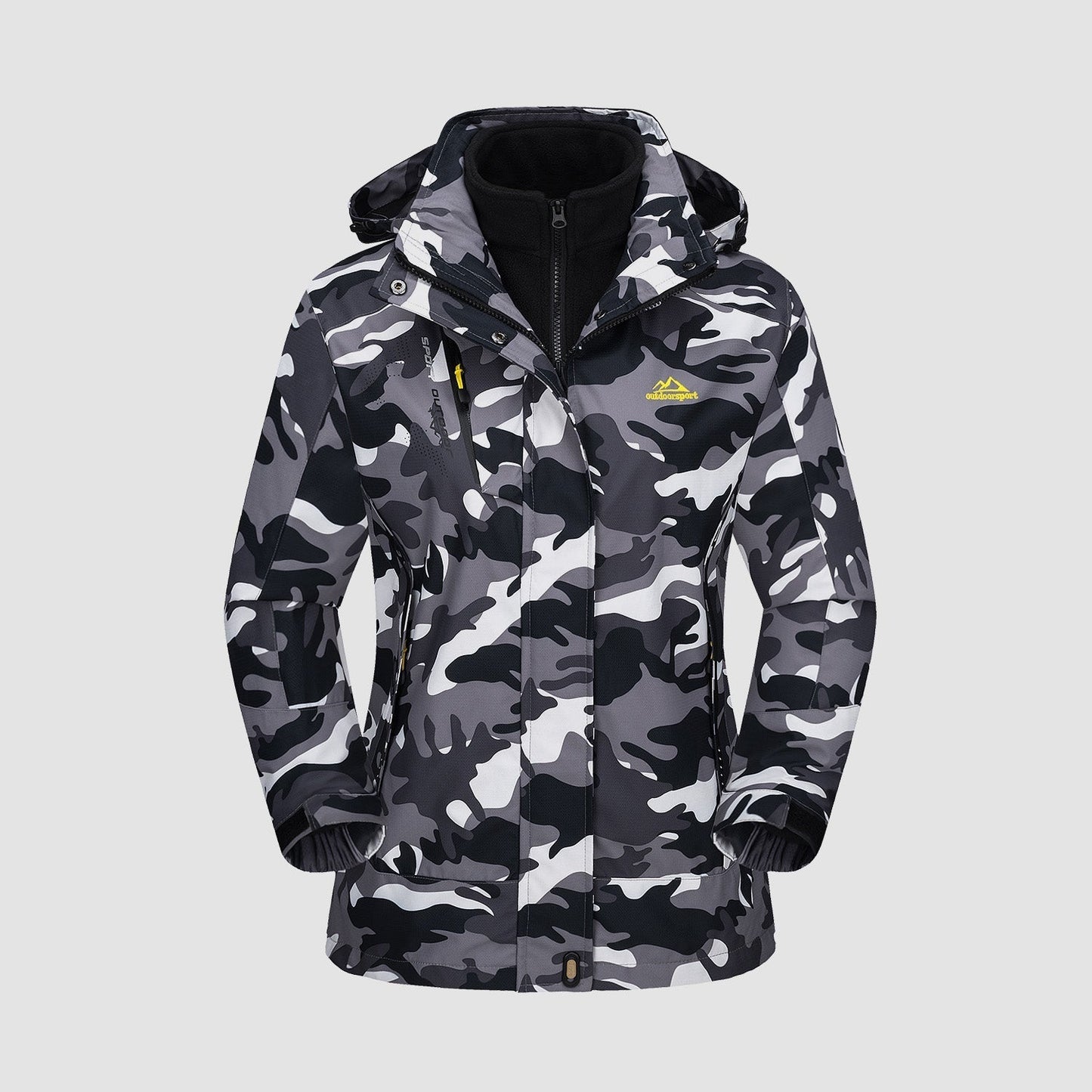 3-in-1 waterproof winter coat, fleece-lined, two-piece suit, ski and hiking jacket with hood