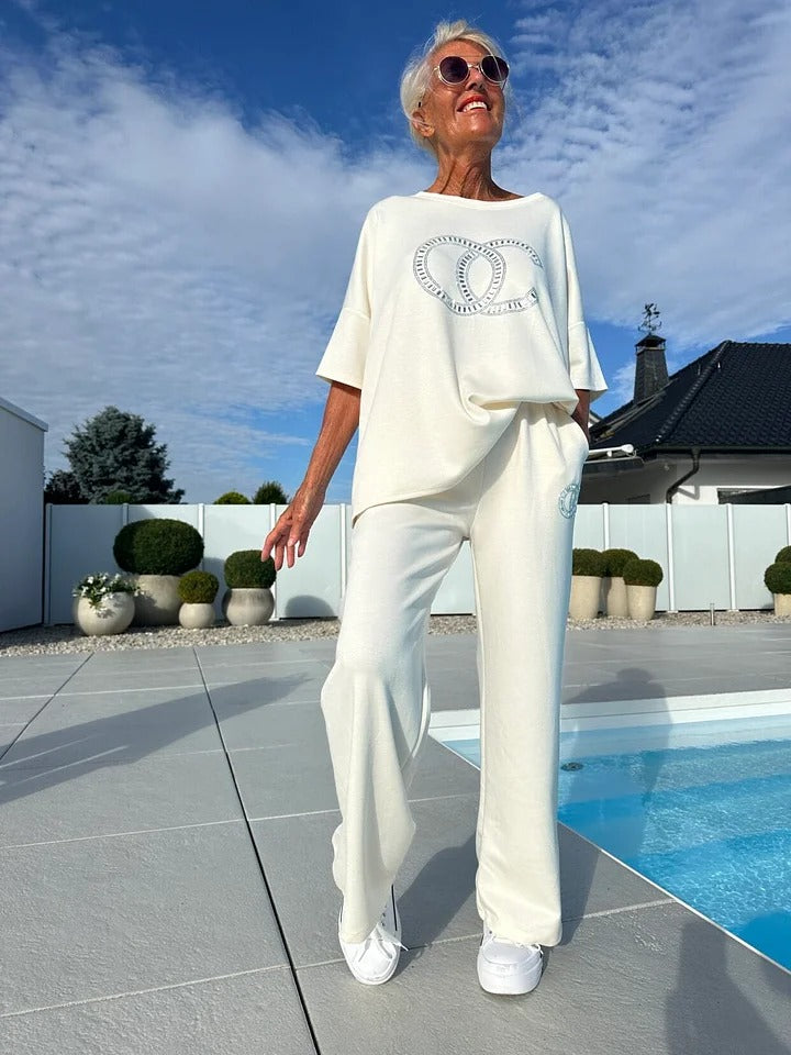 ⏳Limited offer! ⏰Casual two-piece set for women, plain top and loose trousers