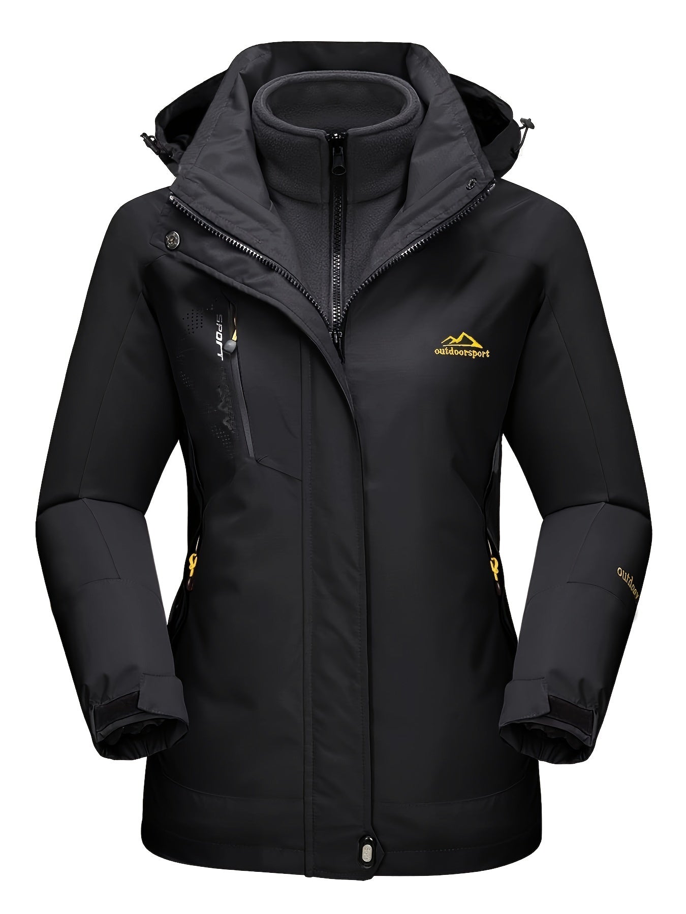 3-in-1 waterproof winter coat, fleece-lined, two-piece suit, ski and hiking jacket with hood