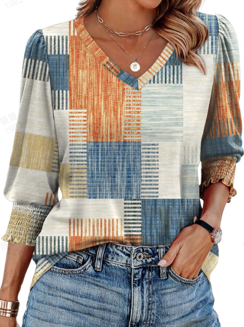 🔥Hot Sale 50% OFF💝✨Women Dressy Casual 3/4 Length Sleeve Blouses with Smocked Cuffs