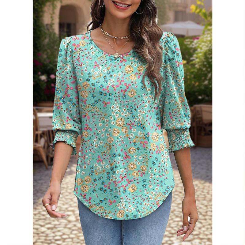 🔥Hot Sale 50% OFF💝✨Women Dressy Casual 3/4 Length Sleeve Blouses with Smocked Cuffs