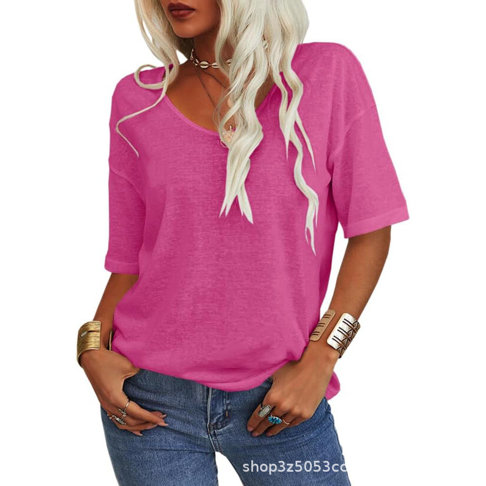 💖2026 Summer Sale 50% OFF💥Women's Solid Color V-Neck T-shirt