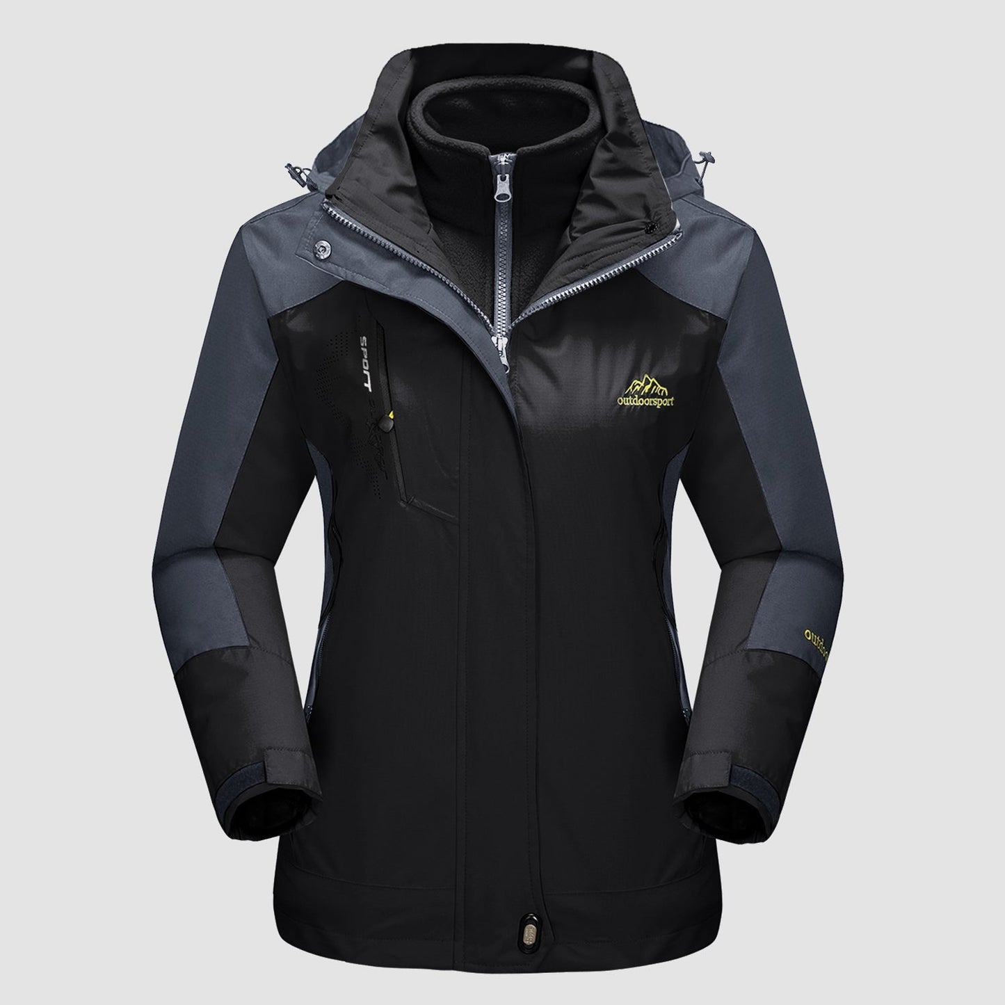 3-in-1 waterproof winter coat, fleece-lined, two-piece suit, ski and hiking jacket with hood