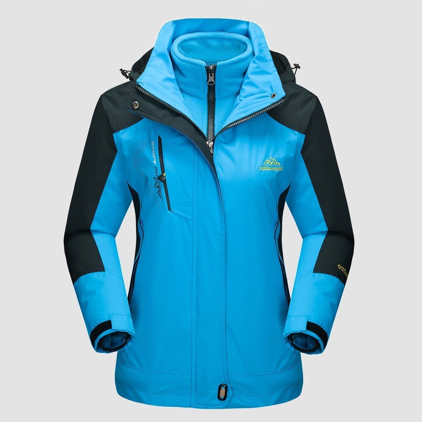 3-in-1 waterproof winter coat, fleece-lined, two-piece suit, ski and hiking jacket with hood
