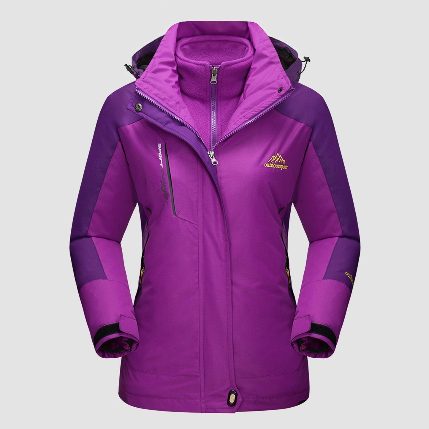 3-in-1 waterproof winter coat, fleece-lined, two-piece suit, ski and hiking jacket with hood