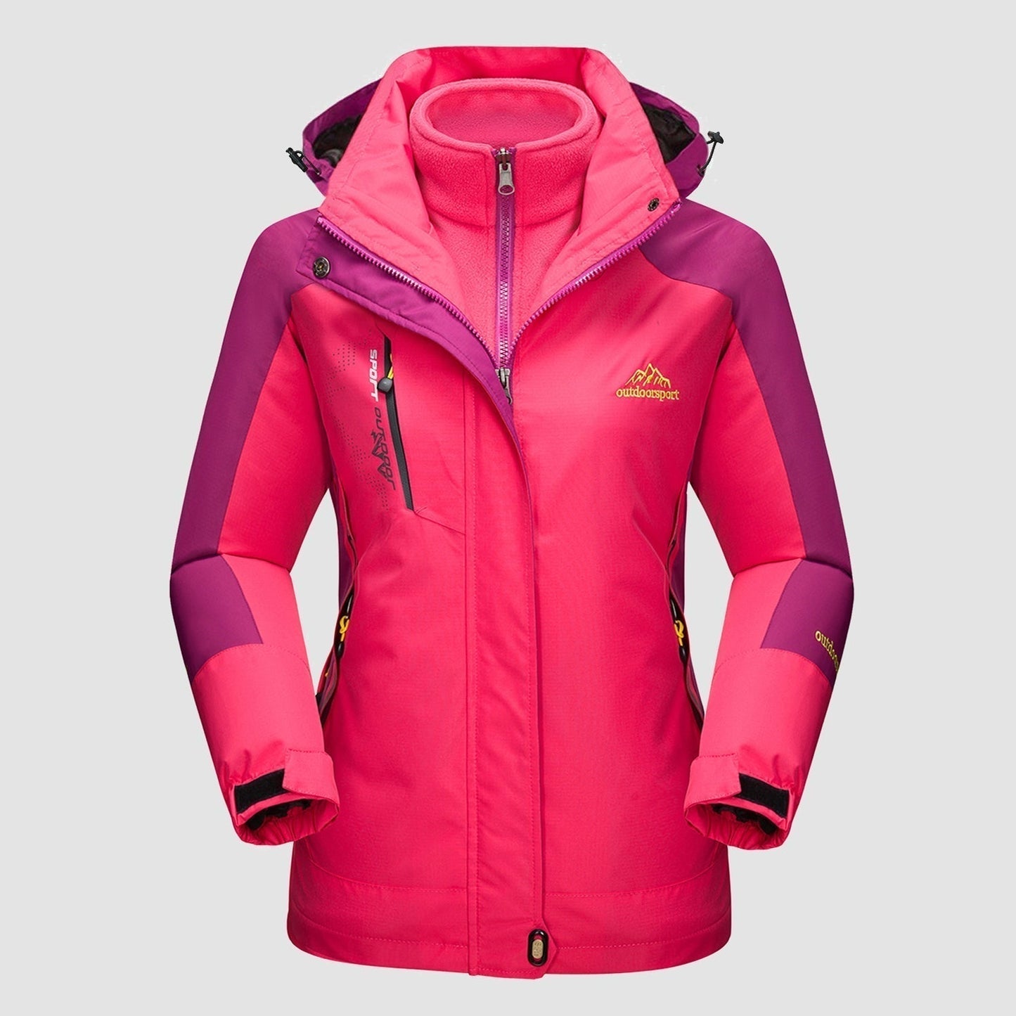 3-in-1 waterproof winter coat, fleece-lined, two-piece suit, ski and hiking jacket with hood