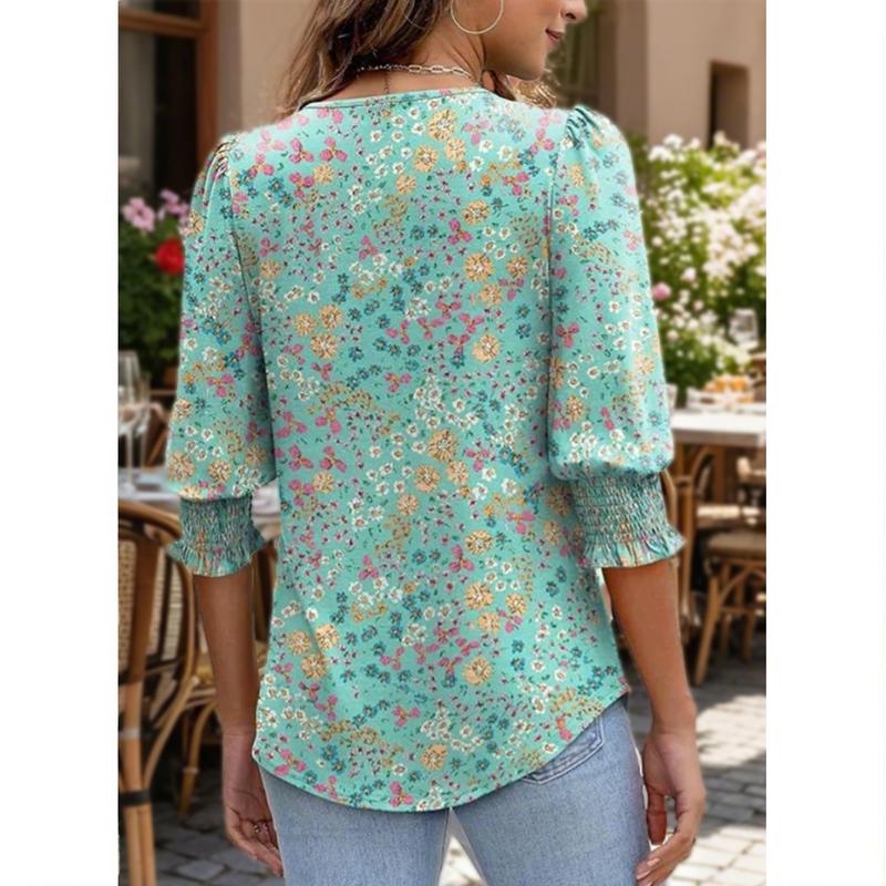 🔥Hot Sale 50% OFF💝✨Women Dressy Casual 3/4 Length Sleeve Blouses with Smocked Cuffs