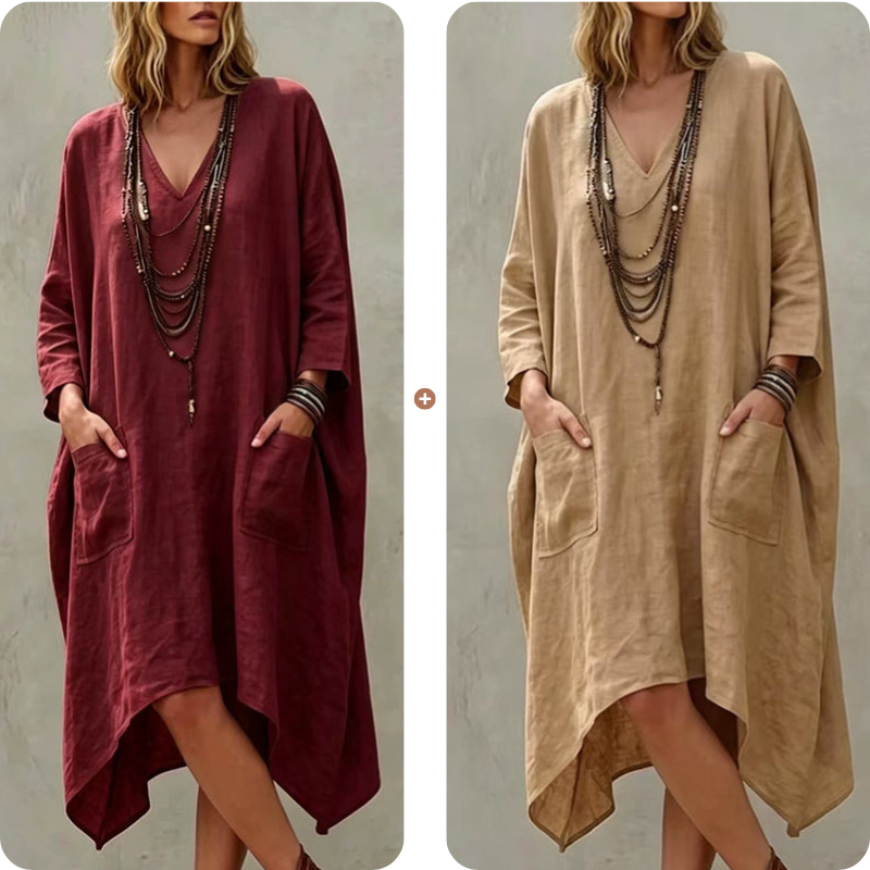 Women's Loose V-Neck Asymmetrical Dress