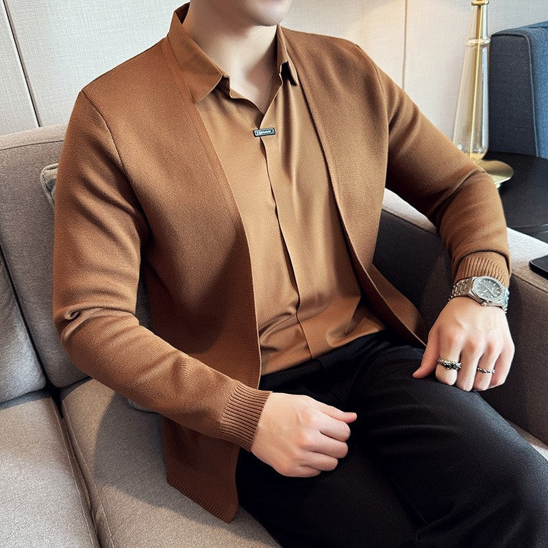 Men's Faux Two-Piece Knit Cardigan Shirt | Stylish Seamless V-Neck Sweater Jacket | Wholesale Price! ✨🛒