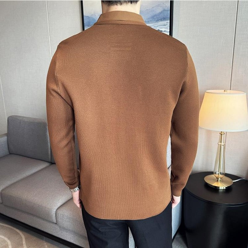 Men's Faux Two-Piece Knit Cardigan Shirt | Stylish Seamless V-Neck Sweater Jacket | Wholesale Price! ✨🛒