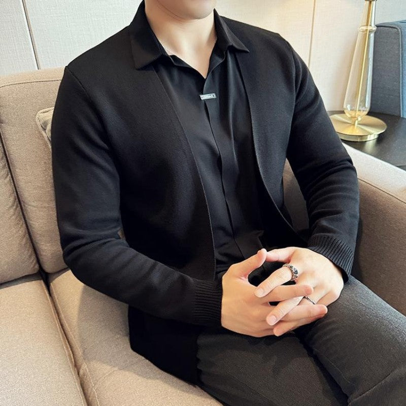 Men's Faux Two-Piece Knit Cardigan Shirt | Stylish Seamless V-Neck Sweater Jacket | Wholesale Price! ✨🛒