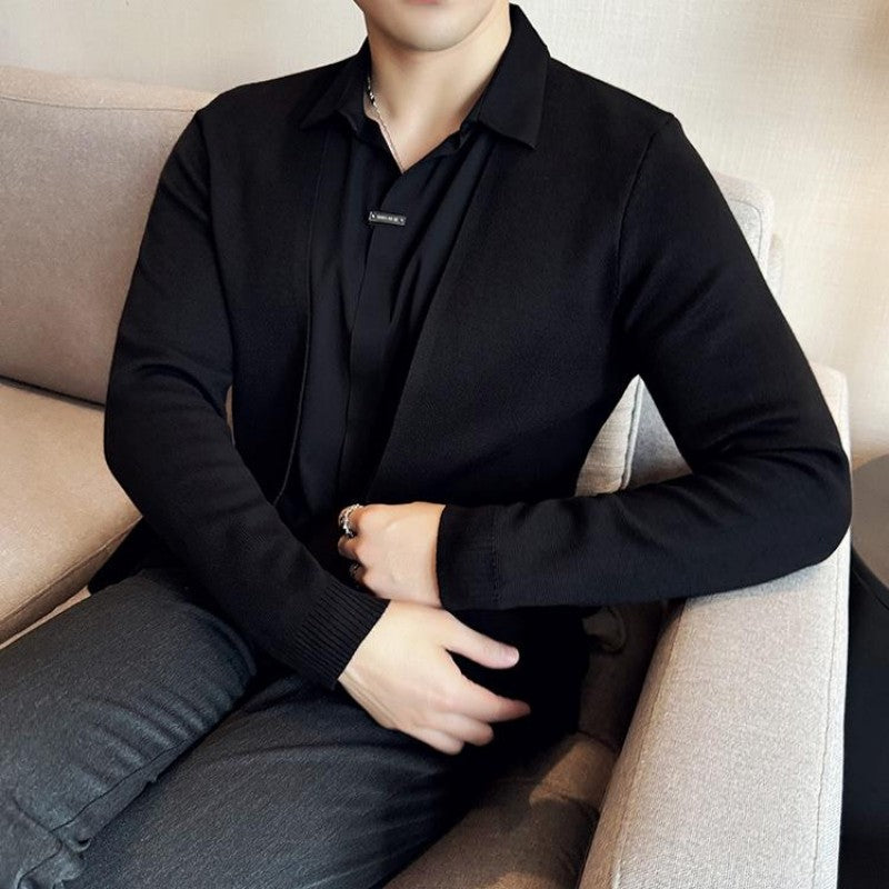 Men's Faux Two-Piece Knit Cardigan Shirt | Stylish Seamless V-Neck Sweater Jacket | Wholesale Price! ✨🛒