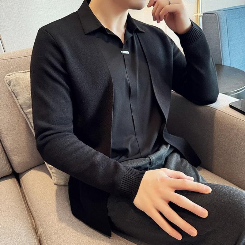 Men's Faux Two-Piece Knit Cardigan Shirt | Stylish Seamless V-Neck Sweater Jacket | Wholesale Price! ✨🛒