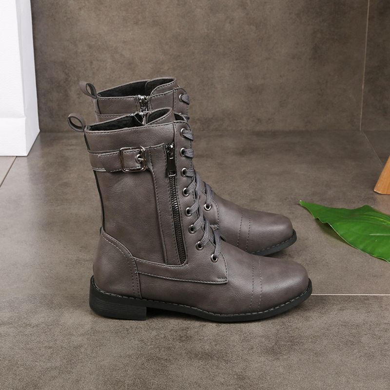 🍂Women's Round Toe Side Zipper Leather Orthopedic Boots