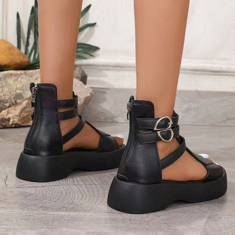 Orthopaedic women's sandals with platform and wedge heel in soft leather
