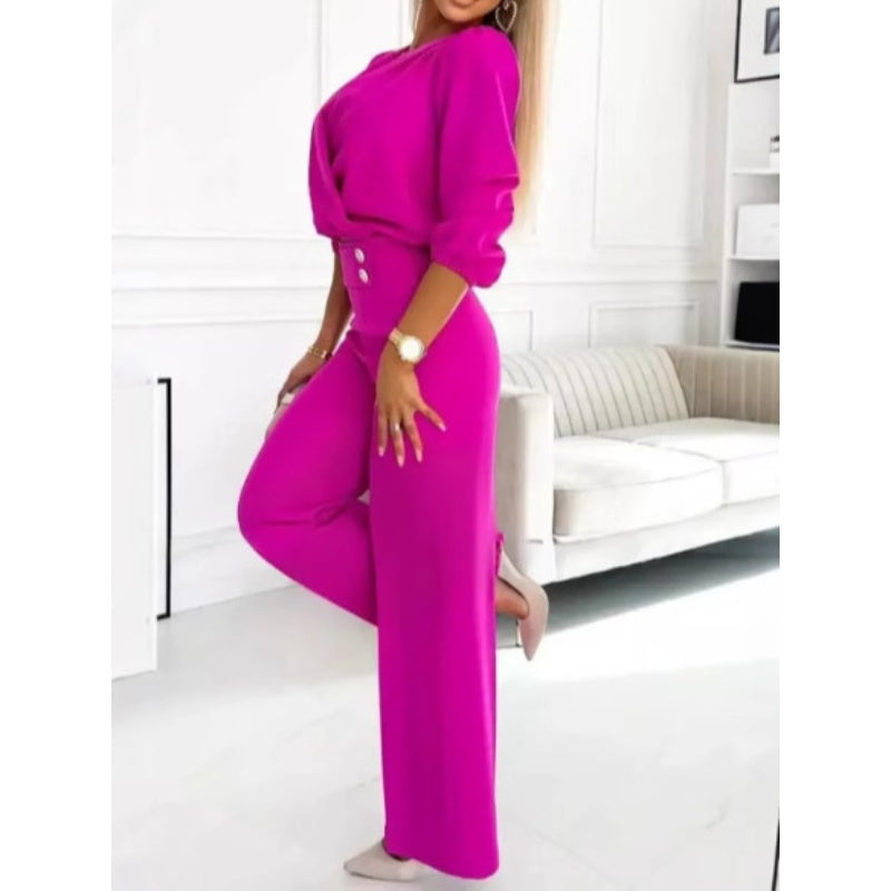Women's Fashion V-Neck Top and Pants Set