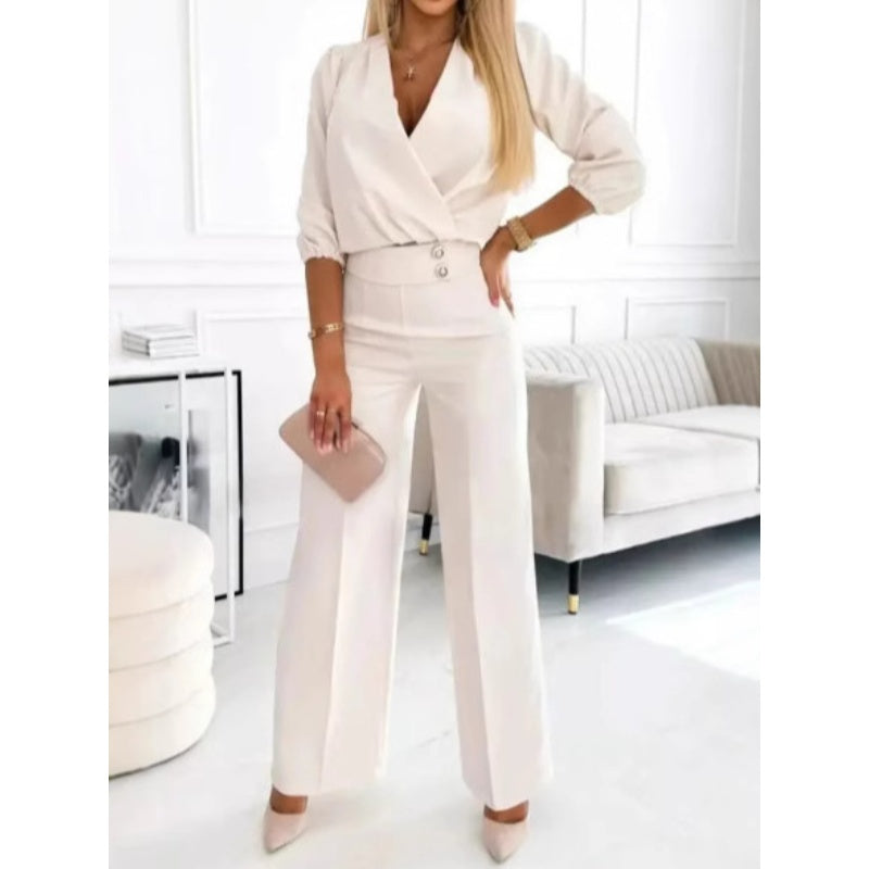 Women's Fashion V-Neck Top and Pants Set