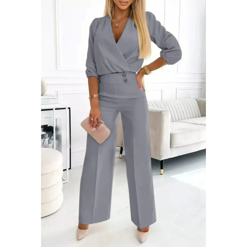 Women's Fashion V-Neck Top and Pants Set