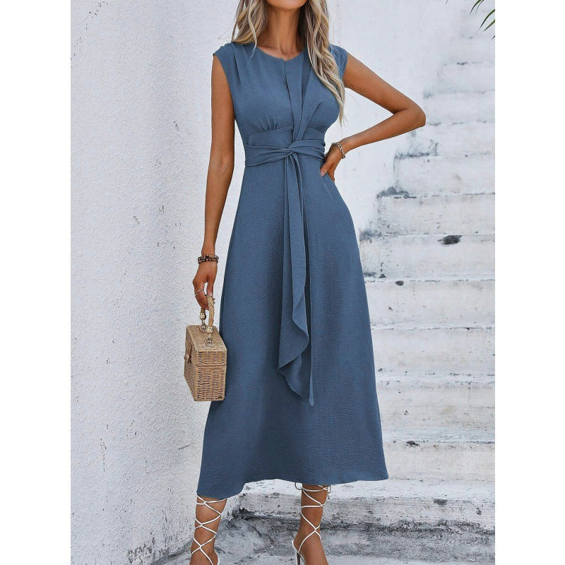 Women's Elegant Solid Color Crew Neck Dress