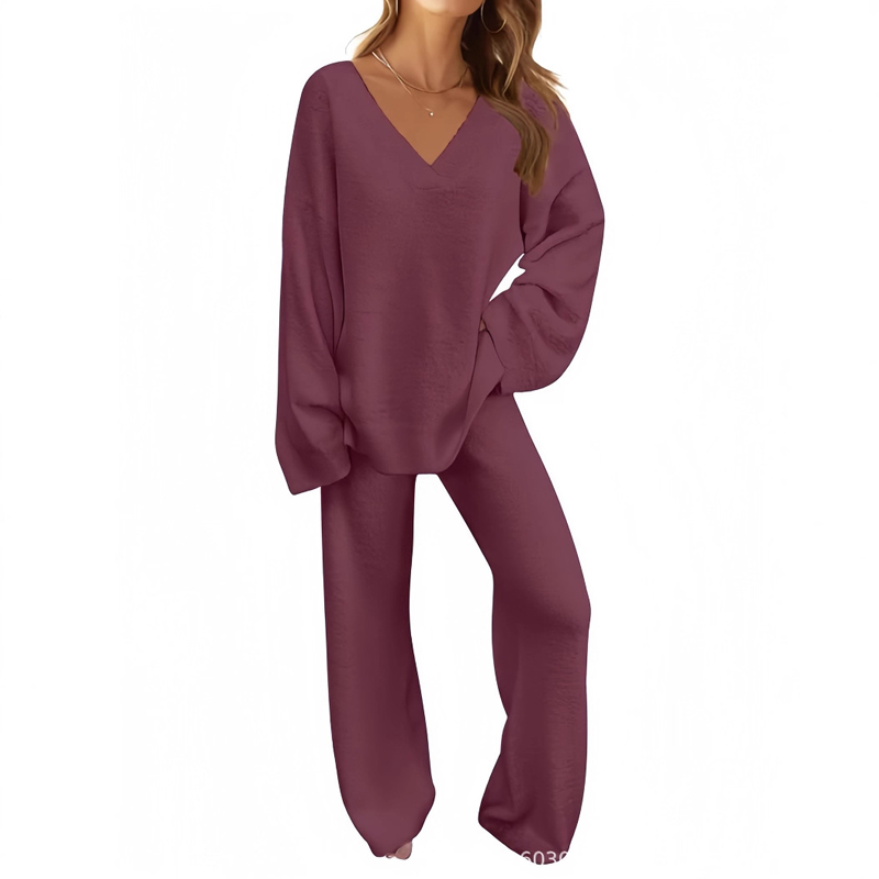 💜 LAST DAY PROMOTION - 50%OFF 💜Women's V-Neck Long Sleeve Sweater & Pants Set