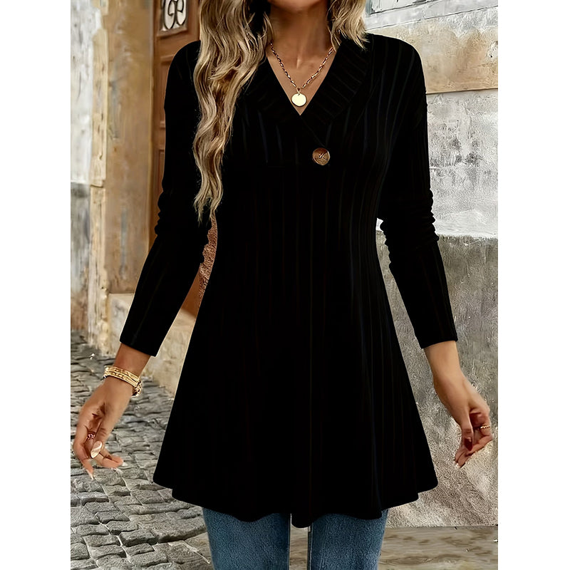 Women's V Neck Ribbed Knit Casual Top