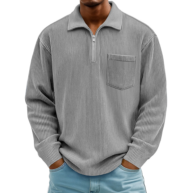 Men's Casual Ribbed Half Zip Sweater