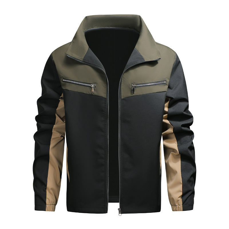 Men's Color Block Stand Collar Jacket