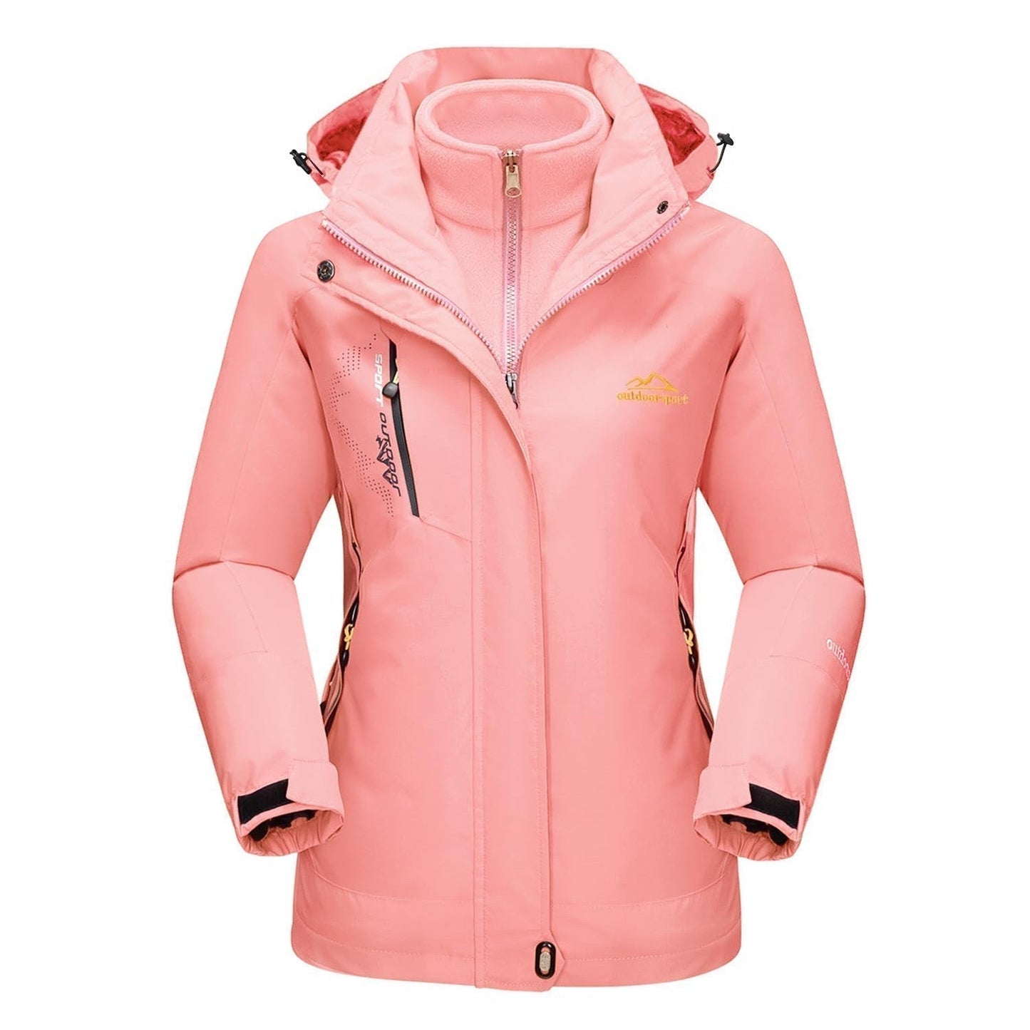 3-in-1 waterproof winter coat, fleece-lined, two-piece suit, ski and hiking jacket with hood