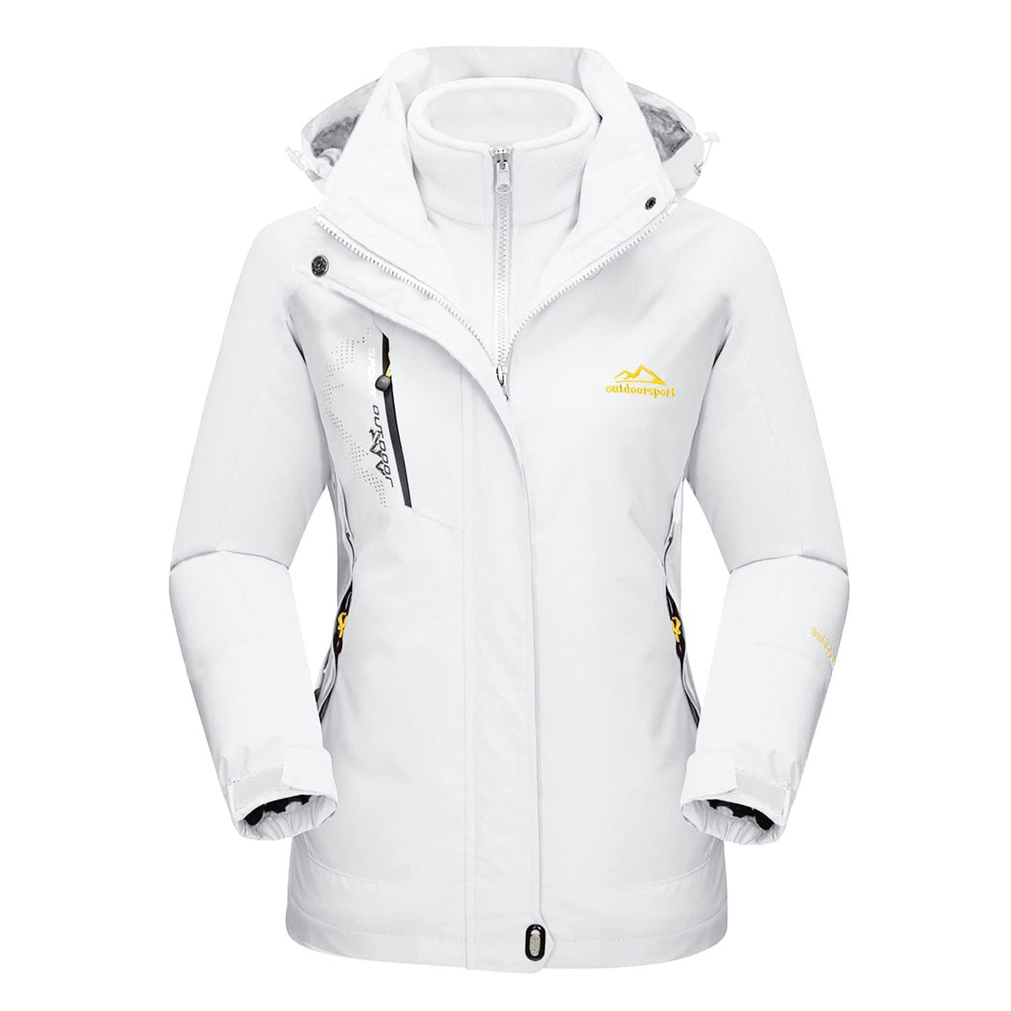 3-in-1 waterproof winter coat, fleece-lined, two-piece suit, ski and hiking jacket with hood