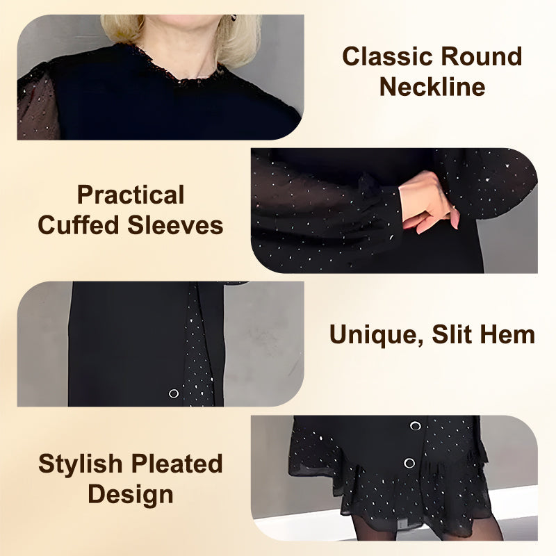 🔥Round neck dresses with plain rhinestones for women