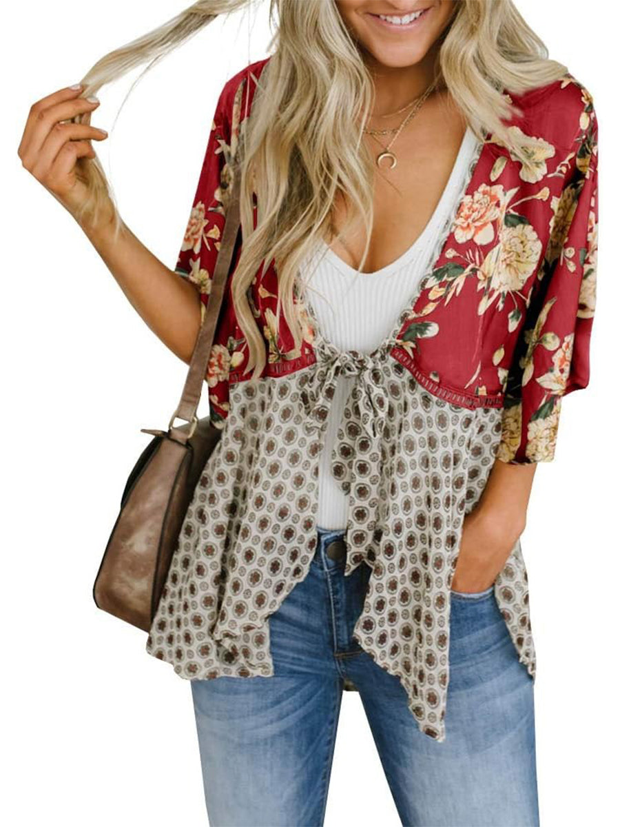 💐2026 SPRING SALE - 60% OFF!🌸Women's Floral Kimono Ruffle Sleeve Tie Cardigans Flowy Boho Loose Cover Ups