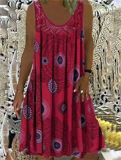 ⏰Women Summer O-Neck Sleeveless Print Dress