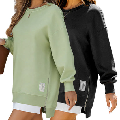 🔥2026 HOT SALE🔥 Long Sleeve Pullover Zipper Slit Casual Sweatshirt Dress