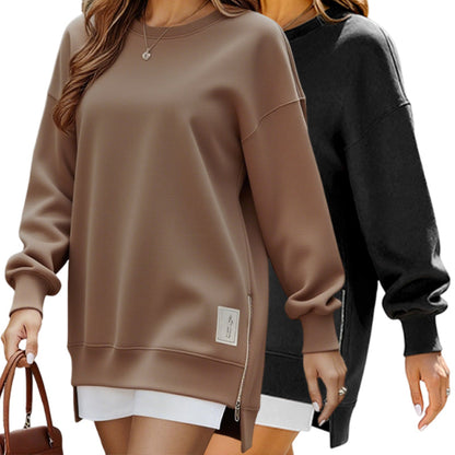 🔥2026 HOT SALE🔥 Long Sleeve Pullover Zipper Slit Casual Sweatshirt Dress