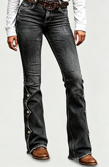 Women High Waisted Distressed Flare Jeans