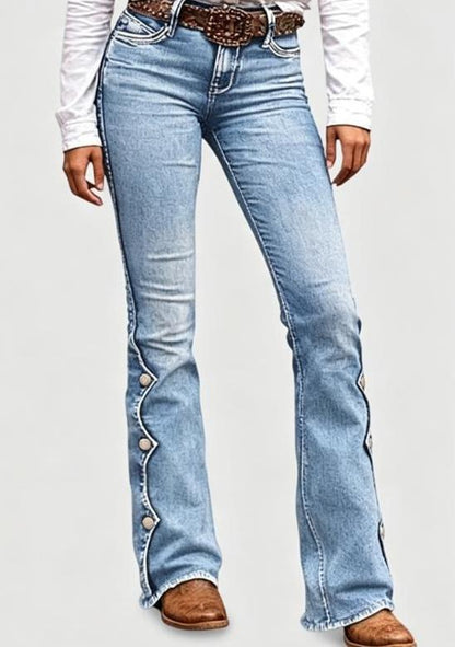 Women High Waisted Distressed Flare Jeans