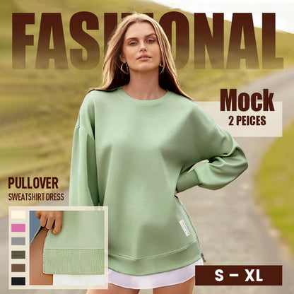 🔥2026 HOT SALE🔥 Long Sleeve Pullover Zipper Slit Casual Sweatshirt Dress