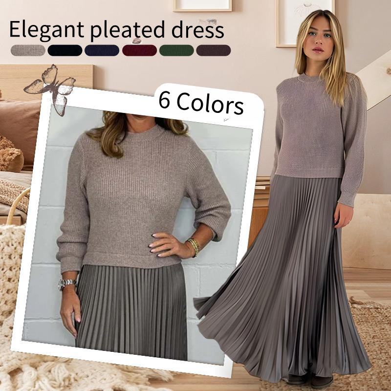 💕Limited Time 55% Off💕Women's solid color Long Sleeve Jumper & Pleated Bottom Dress