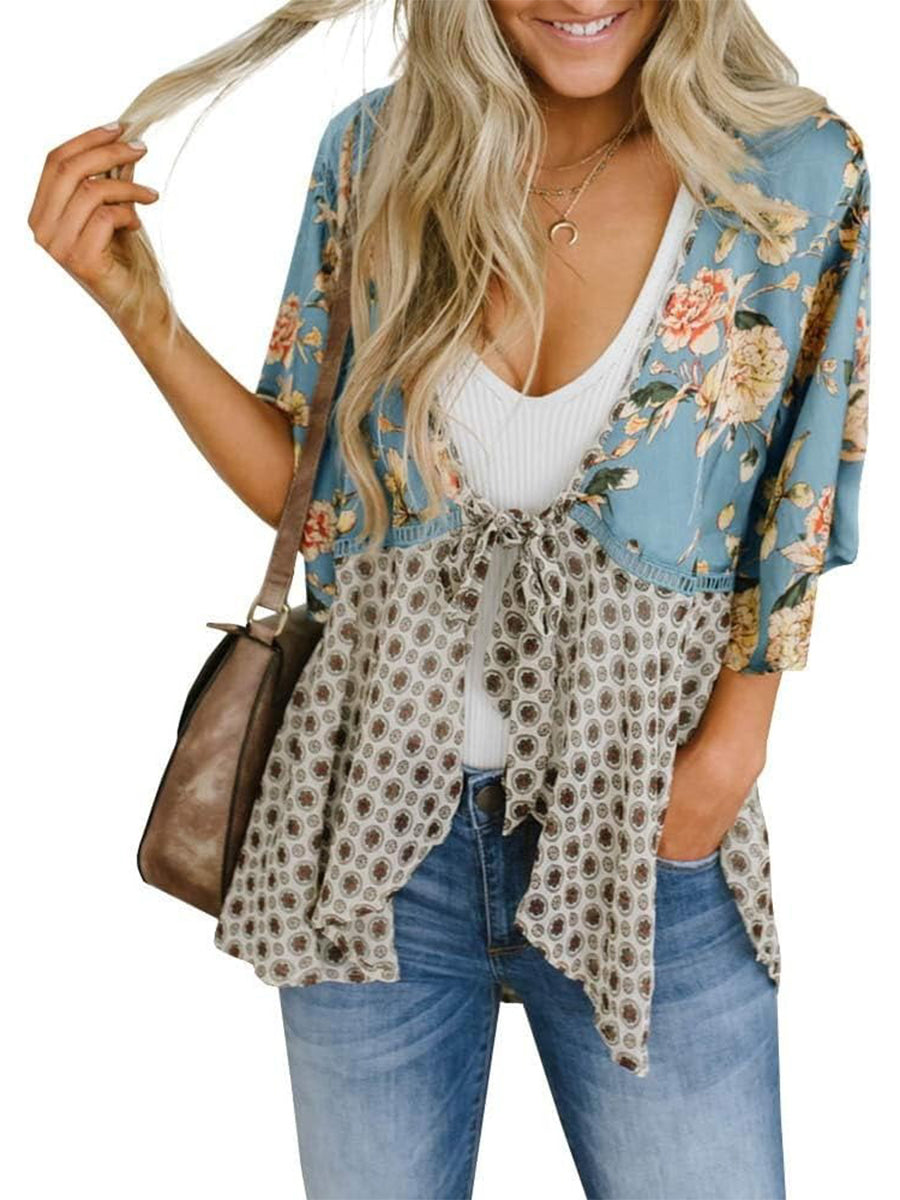 💐2026 SPRING SALE - 60% OFF!🌸Women's Floral Kimono Ruffle Sleeve Tie Cardigans Flowy Boho Loose Cover Ups