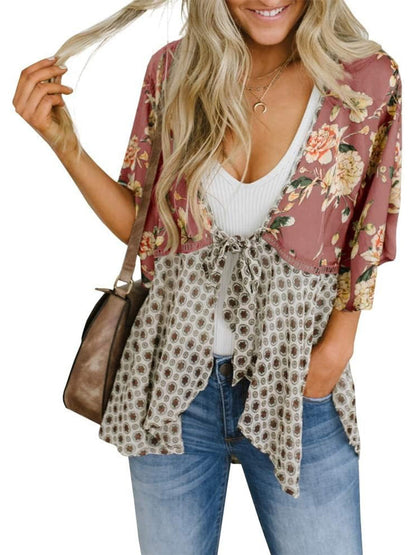 💐2026 SPRING SALE - 60% OFF!🌸Women's Floral Kimono Ruffle Sleeve Tie Cardigans Flowy Boho Loose Cover Ups