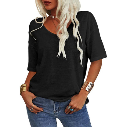 💖2026 Summer Sale 50% OFF💥Women's Solid Color V-Neck T-shirt