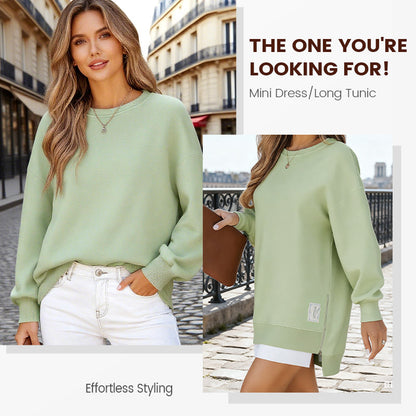 🔥2026 HOT SALE🔥 Long Sleeve Pullover Zipper Slit Casual Sweatshirt Dress