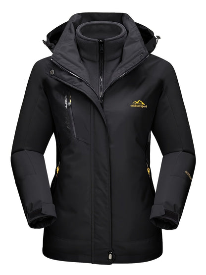 3-in-1 waterproof winter coat, fleece-lined, two-piece suit, ski and hiking jacket with hood