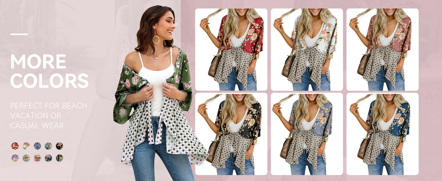 💐2026 SPRING SALE - 60% OFF!🌸Women's Floral Kimono Ruffle Sleeve Tie Cardigans Flowy Boho Loose Cover Ups