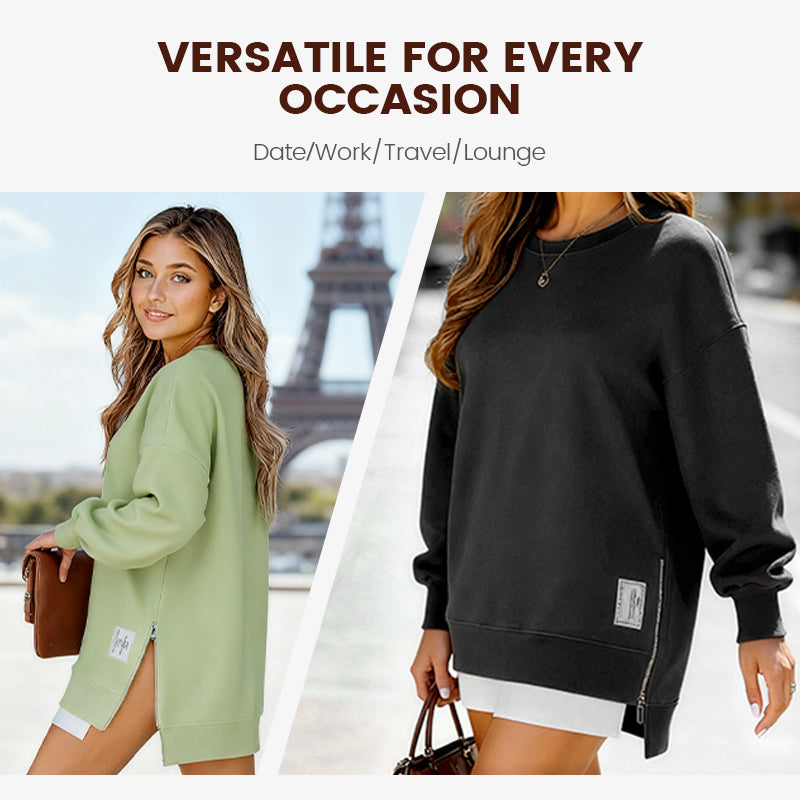 🔥2026 HOT SALE🔥 Long Sleeve Pullover Zipper Slit Casual Sweatshirt Dress