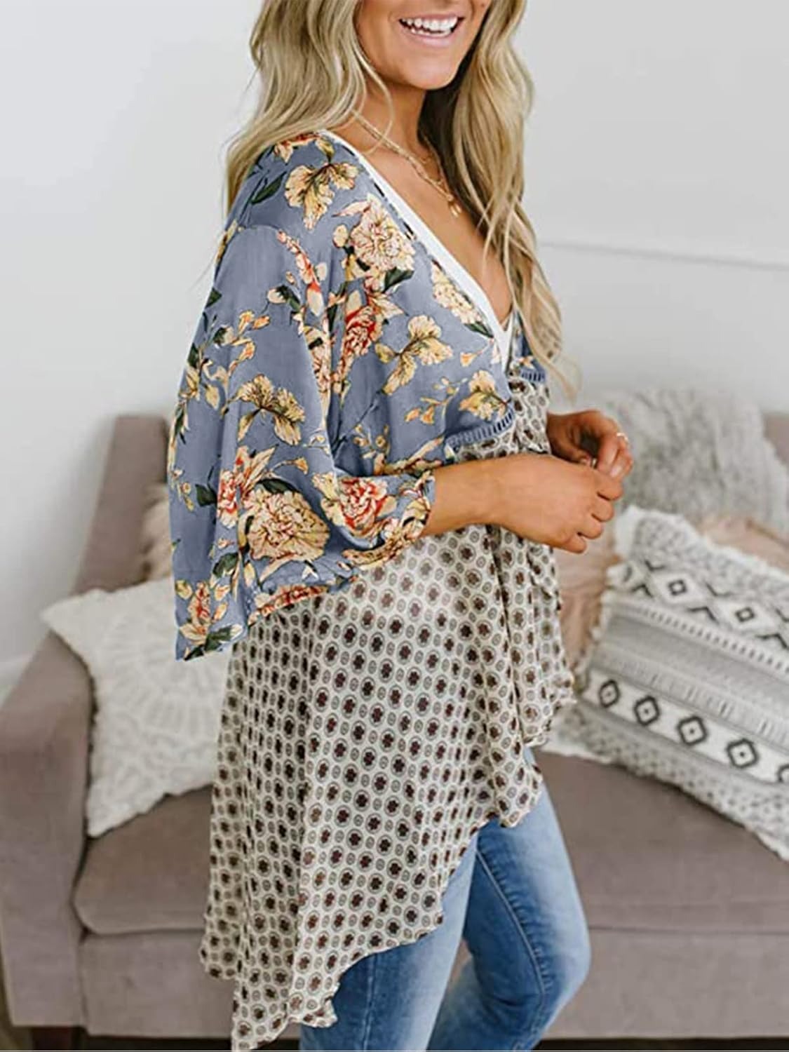 💐2026 SPRING SALE - 60% OFF!🌸Women's Floral Kimono Ruffle Sleeve Tie Cardigans Flowy Boho Loose Cover Ups