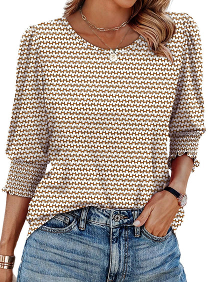 🔥Hot Sale 50% OFF💝✨Women Dressy Casual 3/4 Length Sleeve Blouses with Smocked Cuffs